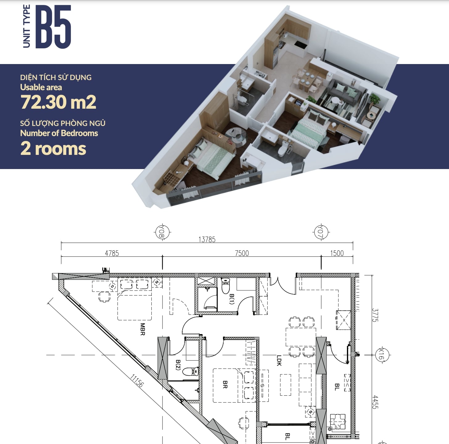 Bản vẽ của căn hộ B5 tại chung cư The Minato Residence